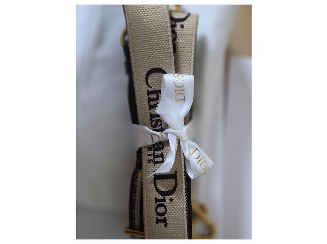 Christian Dior Jacquard Canvas Shoulder Strap Black Beige - view 8