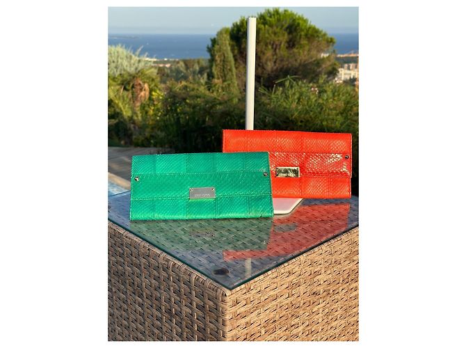 Portefeuille Jimmy Choo en cuir de python vert - vue 2