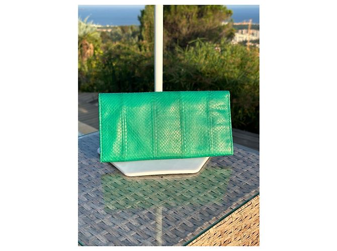Portefeuille Jimmy Choo en cuir de python vert - vue 3