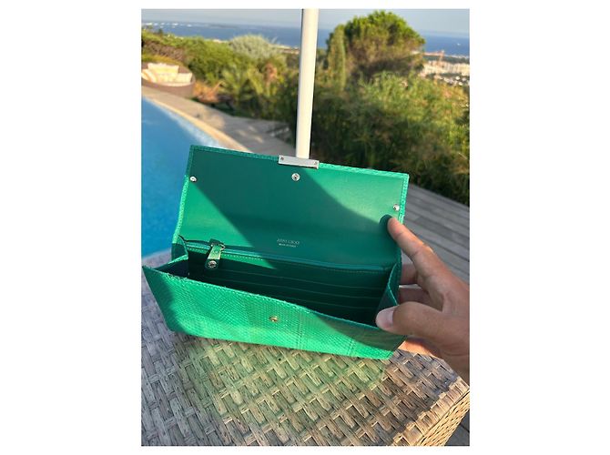 Portefeuille Jimmy Choo en cuir de python vert - vue 4