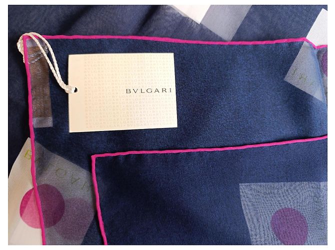 Bulgari Lenço de seda Bvlgari azul marinho e rosa - vista 7