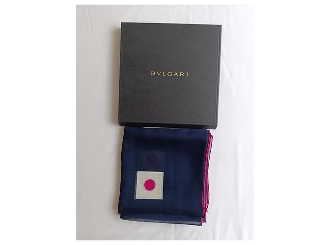 Bulgari Lenço de seda Bvlgari azul marinho e rosa - vista 8