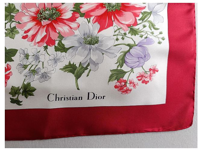 Christian Dior Seidentuch mit Blumenprint Pink Weiß Rot Grün Lila - Ansicht 4