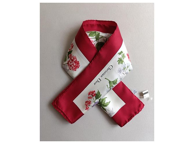 Christian Dior Seidentuch mit Blumenprint Pink Weiß Rot Grün Lila - Ansicht 7