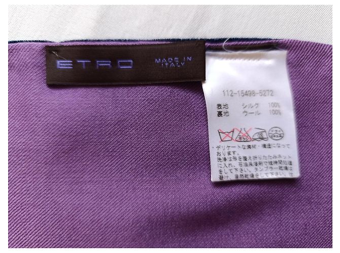Etro Paisley Schal aus Seide und Wolle Blau Lila - Ansicht 2
