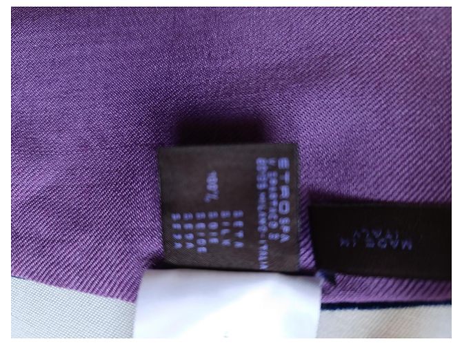 Etro Paisley Schal aus Seide und Wolle Blau Lila - Ansicht 3