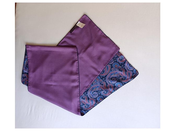 Etro Paisley Schal aus Seide und Wolle Blau Lila - Ansicht 5
