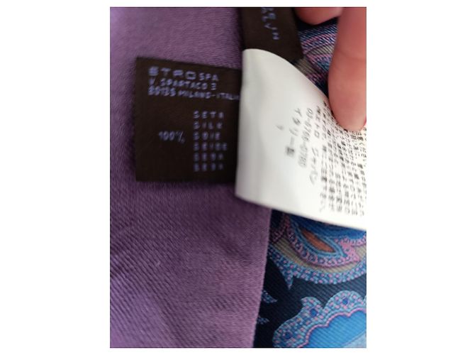 Etro Paisley Schal aus Seide und Wolle Blau Lila - Ansicht 8