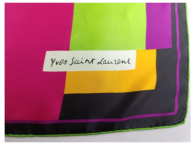 Foulard in seta Yves Saint Laurent Geometrico Nero Rosa Blu Verde Porpora Giallo - vista 5