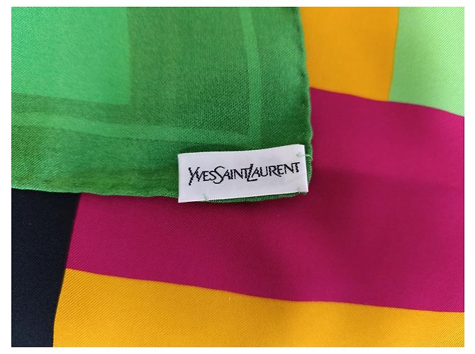 Foulard in seta Yves Saint Laurent Geometrico Nero Rosa Blu Verde Porpora Giallo - vista 6