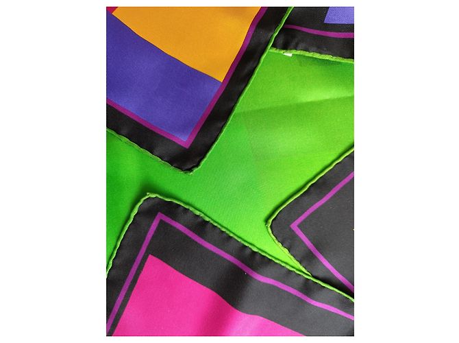 Foulard in seta Yves Saint Laurent Geometrico Nero Rosa Blu Verde Porpora Giallo - vista 7