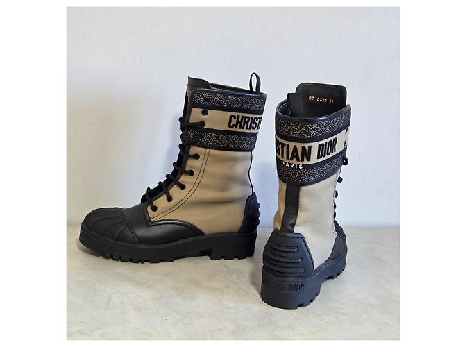 Botas de caminhada Dior D-Major Lona Bege e Couro Preto - vista 3