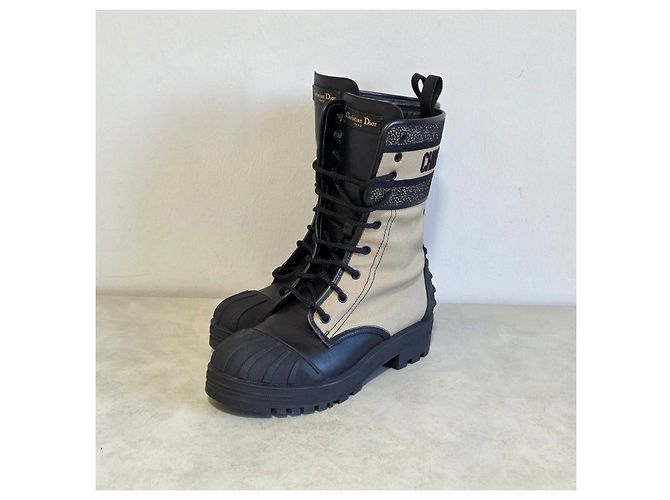 Botas de caminhada Dior D-Major Lona Bege e Couro Preto - vista 4
