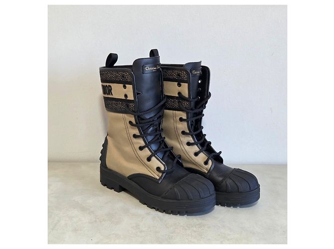 Botas de caminhada Dior D-Major Lona Bege e Couro Preto - vista 5