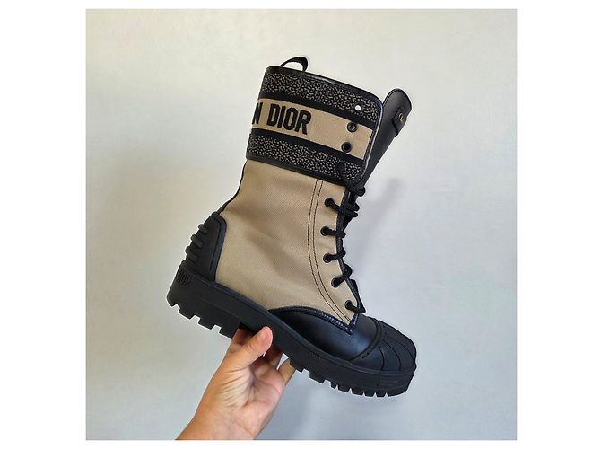 Botas de caminhada Dior D-Major Lona Bege e Couro Preto - vista 7