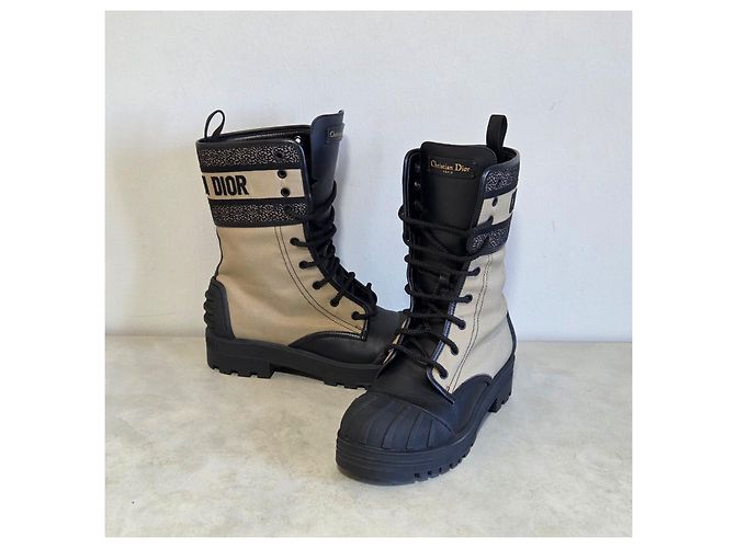 Botas de caminhada Dior D-Major Lona Bege e Couro Preto - vista 9