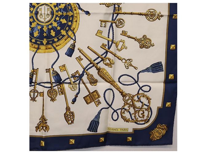 Hermès HERMES Carre 90 Scarf Silk Blue White Auth ki6874M Weiß Blau - Ansicht 10