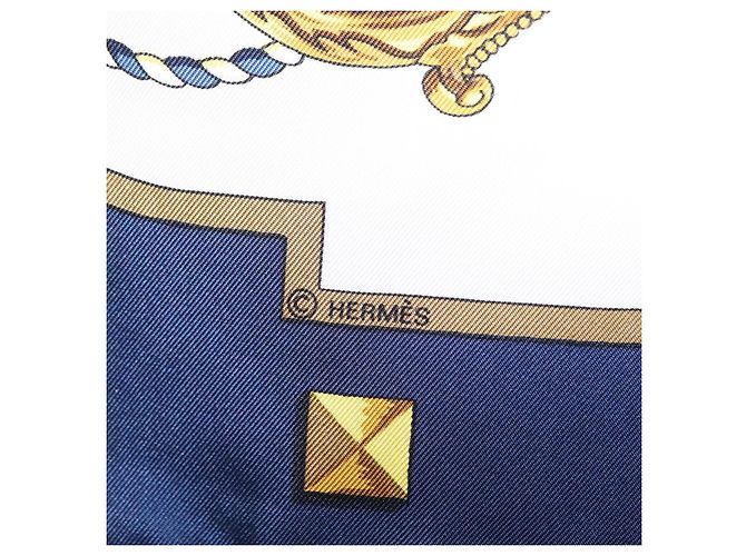 Hermès HERMES Carre 90 Scarf Silk Blue White Auth ki6874M Weiß Blau - Ansicht 11