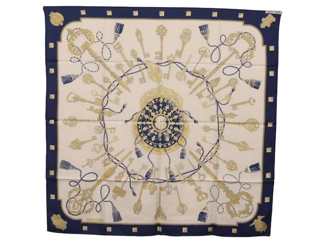 Hermès HERMES Carre 90 Scarf Silk Blue White Auth ki6874M Weiß Blau - Ansicht 12