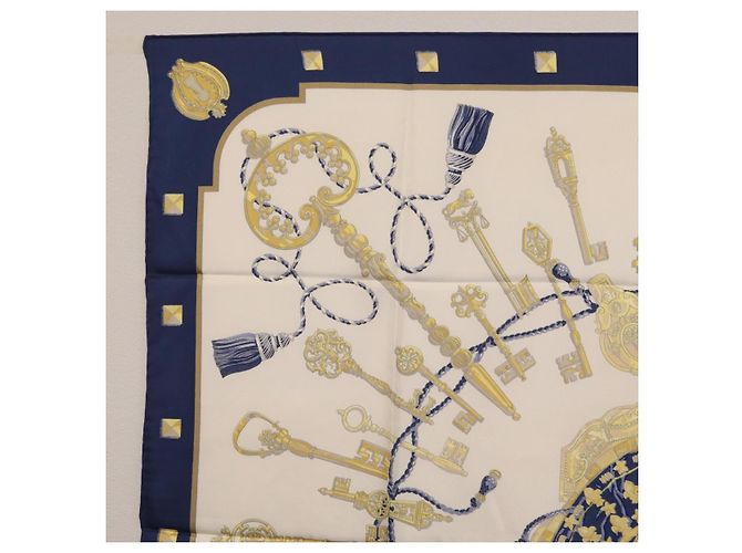 Hermès HERMES Carre 90 Scarf Silk Blue White Auth ki6874M Weiß Blau - Ansicht 13