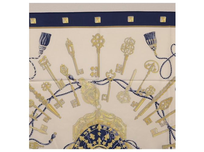 Hermès HERMES Carre 90 Scarf Silk Blue White Auth ki6874M Weiß Blau - Ansicht 14