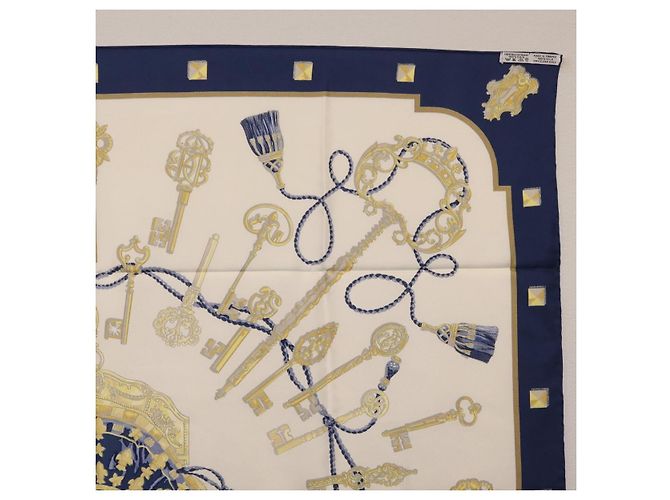Hermès HERMES Carre 90 Scarf Silk Blue White Auth ki6874M Weiß Blau - Ansicht 15