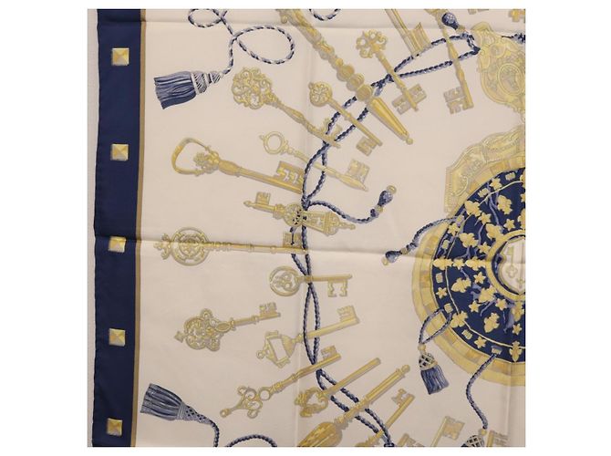 Hermès HERMES Carre 90 Scarf Silk Blue White Auth ki6874M Weiß Blau - Ansicht 16