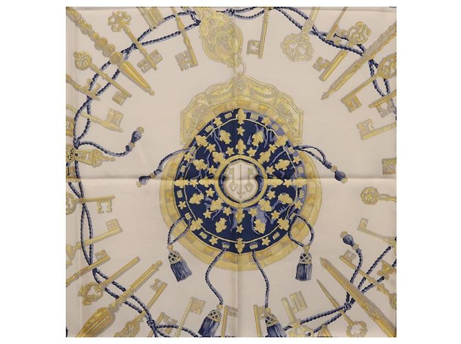 Hermès HERMES Carre 90 Scarf Silk Blue White Auth ki6874M Weiß Blau - Ansicht 17
