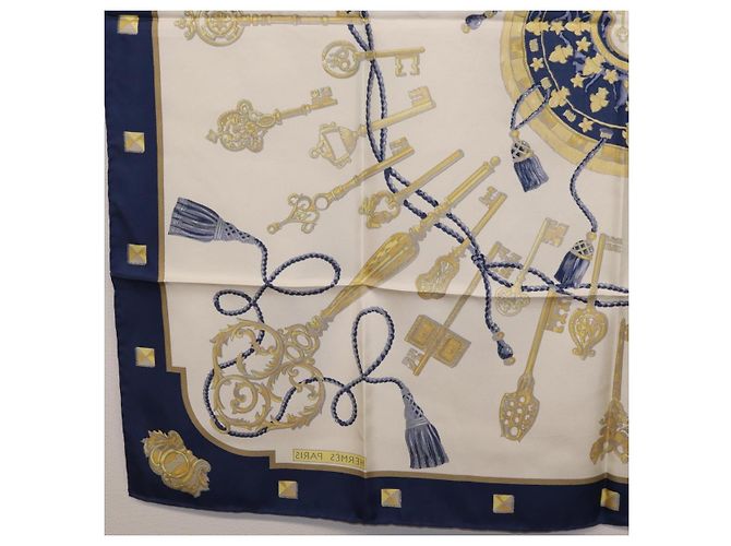 Hermès HERMES Carre 90 Scarf Silk Blue White Auth ki6874M Weiß Blau - Ansicht 19