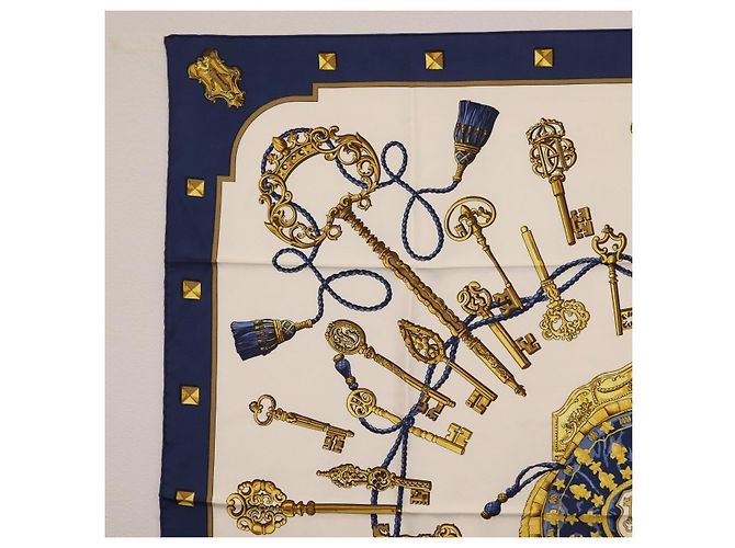 Hermès HERMES Carre 90 Scarf Silk Blue White Auth ki6874M Weiß Blau - Ansicht 2