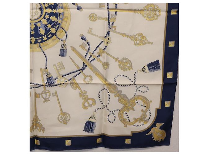 Hermès HERMES Carre 90 Scarf Silk Blue White Auth ki6874M Weiß Blau - Ansicht 21