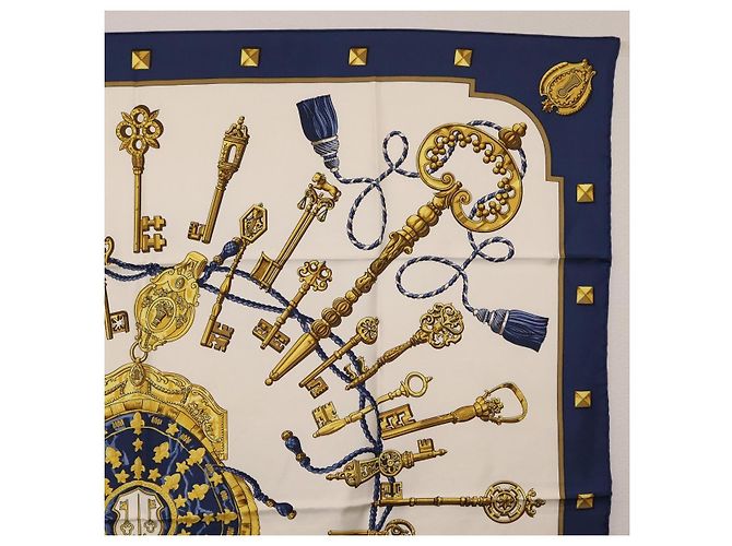 Hermès HERMES Carre 90 Scarf Silk Blue White Auth ki6874M Weiß Blau - Ansicht 4