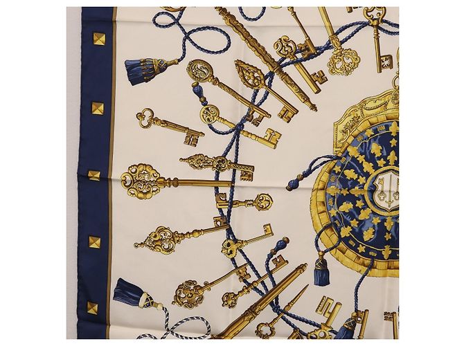 Hermès HERMES Carre 90 Scarf Silk Blue White Auth ki6874M Weiß Blau - Ansicht 5