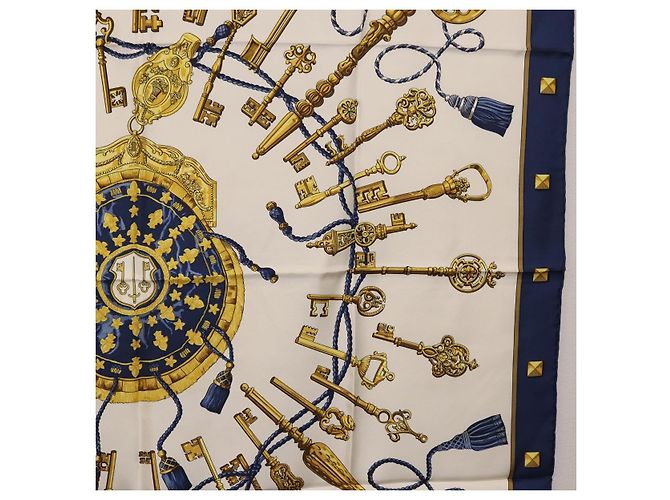 Hermès HERMES Carre 90 Scarf Silk Blue White Auth ki6874M Weiß Blau - Ansicht 7