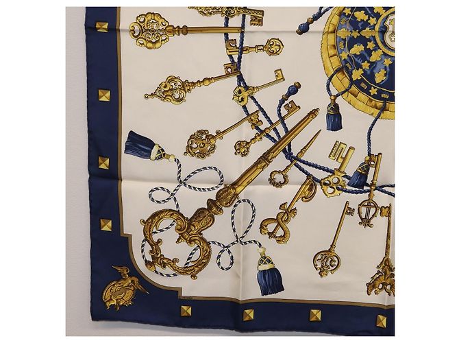 Hermès HERMES Carre 90 Scarf Silk Blue White Auth ki6874M Weiß Blau - Ansicht 8