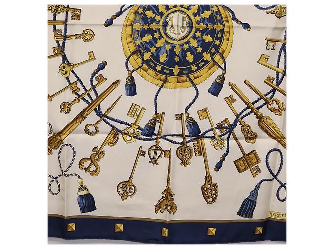 Hermès HERMES Carre 90 Scarf Silk Blue White Auth ki6874M Weiß Blau - Ansicht 9