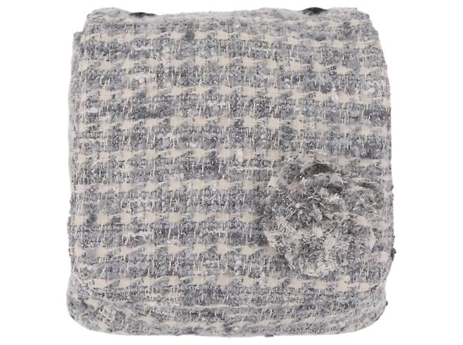 Bolsa de Ombro CHANEL Camellia Chain em Tweed Cinza com CC Prateado Auth ki6898M Marrom Prata - vista 13
