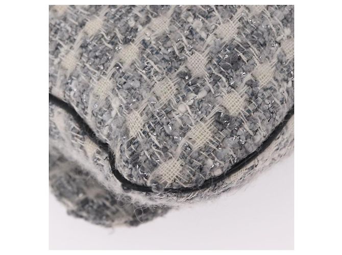 Bolsa de Ombro CHANEL Camellia Chain em Tweed Cinza com CC Prateado Auth ki6898M Marrom Prata - vista 17