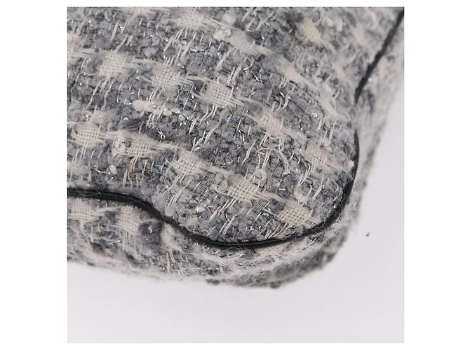 Bolsa de Ombro CHANEL Camellia Chain em Tweed Cinza com CC Prateado Auth ki6898M Marrom Prata - vista 18