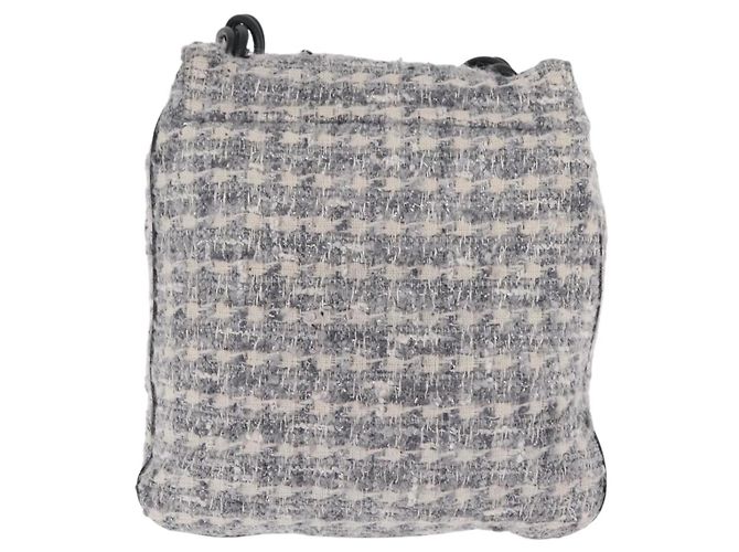 Bolsa de Ombro CHANEL Camellia Chain em Tweed Cinza com CC Prateado Auth ki6898M Marrom Prata - vista 2