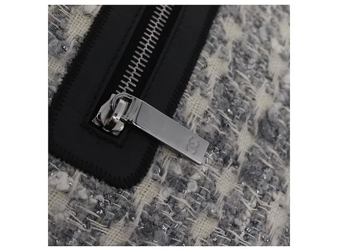 Bolsa de Ombro CHANEL Camellia Chain em Tweed Cinza com CC Prateado Auth ki6898M Marrom Prata - vista 25