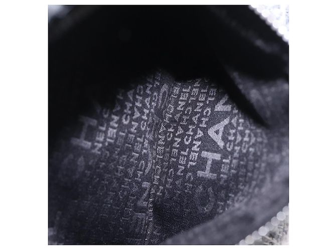 Bolsa de Ombro CHANEL Camellia Chain em Tweed Cinza com CC Prateado Auth ki6898M Marrom Prata - vista 26