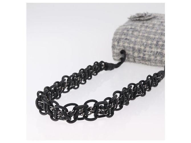 Bolsa de Ombro CHANEL Camellia Chain em Tweed Cinza com CC Prateado Auth ki6898M Marrom Prata - vista 7