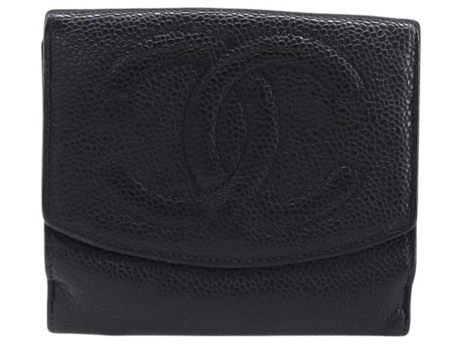Cartera CHANEL COCO Mark Caviar Skin Black Silver CC Auth 206048 Negro Plata - vista 13