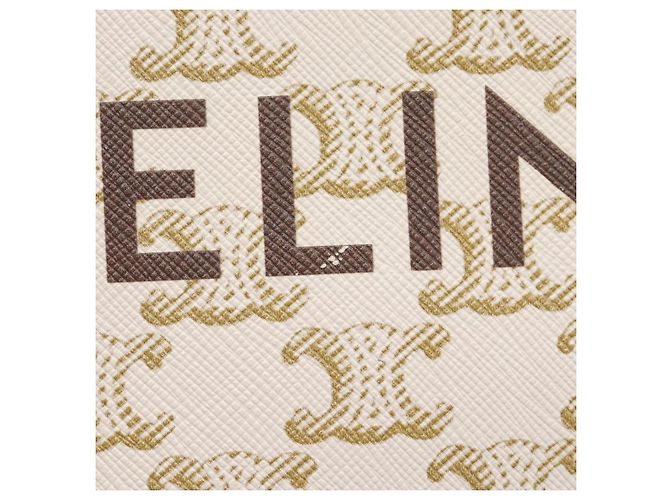 Céline CELINE Triomphe Mini Vertical Cabas Hand Bag PVC 2way White Gold Auth 207623V Weiß Golden - Ansicht 10
