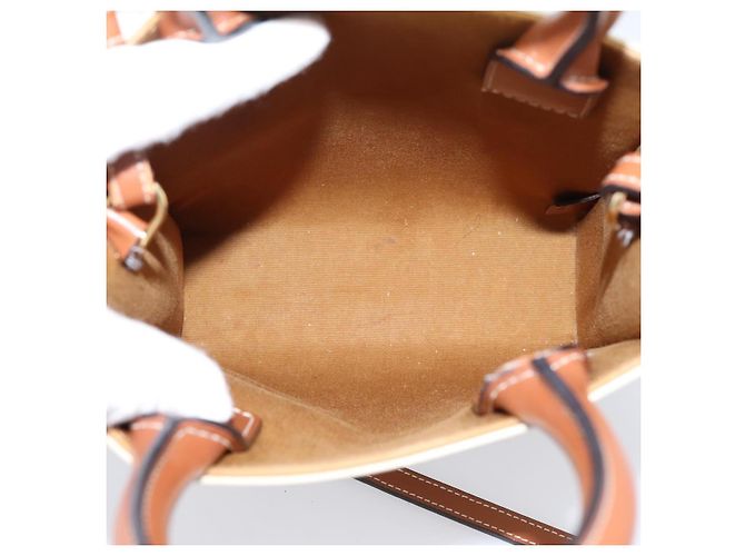 Céline CELINE Triomphe Mini Vertical Cabas Hand Bag PVC 2way White Gold Auth 207623V Weiß Golden - Ansicht 11
