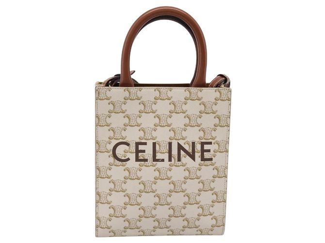 Céline CELINE Triomphe Mini Vertical Cabas Hand Bag PVC 2way White Gold Auth 207623V Weiß Golden - Ansicht 13