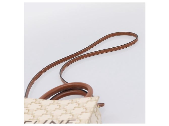Céline CELINE Triomphe Mini Vertical Cabas Hand Bag PVC 2way White Gold Auth 207623V Weiß Golden - Ansicht 14