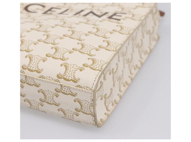 Céline CELINE Triomphe Mini Vertical Cabas Hand Bag PVC 2way White Gold Auth 207623V Weiß Golden - Ansicht 15