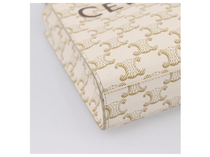 Céline CELINE Triomphe Mini Vertical Cabas Hand Bag PVC 2way White Gold Auth 207623V Weiß Golden - Ansicht 16